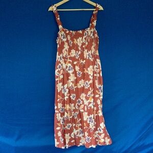 Gap Summer Dress XL Coral Floral Lined Smocked
